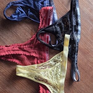 Lounge Lace Thong Set - Red, Yellow, Black